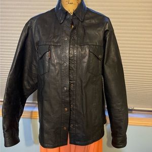 Black leather shirt-style jacket